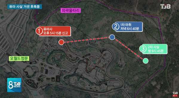 동물원 탈출 이후 사살되기까지 '뽀롱이'의 이동 경로