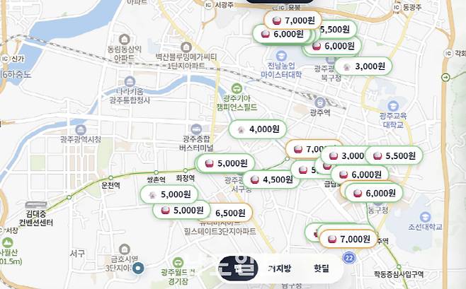 고물가 속에 외식 물가까지 치솟으면서 저렴한 식당 정보를 공유하는 온라인 지도 서비스 '거지맵'이 청년층 사이에서 빠르게 확상하고 있다. 사진은 식당의 가격과 메뉴를 공유하는 거지맵.