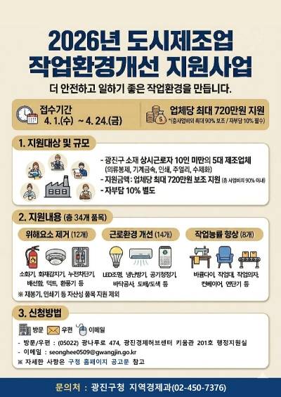 도시제조업 작업환경개선 지원사업 안내문. 광진구 제공