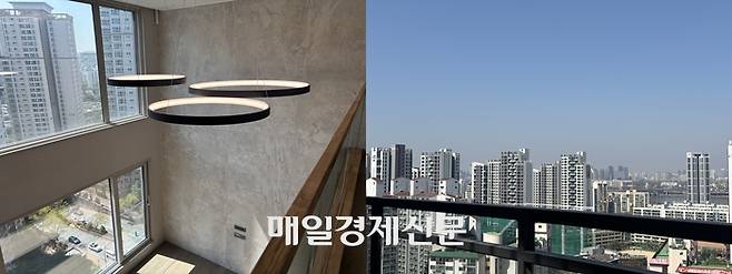 ‘오티에르 반포’ 150㎡ 펜트하우스 단지 거실, 2층 테라스에서 바라본 뷰. [백지연 기자]