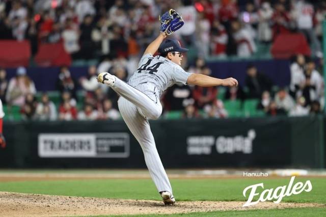 8일 인천 SSG전에서 시즌 첫 세이브를 수확한 김서현. 사진=한화 제공