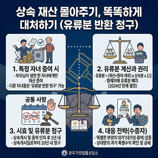 부모 생전 증여로 상속 재산 못 받은 자녀, 유류분 반환 청구로 법정 상속분 회복이 가능하다./남도일보·AI 생성 이미지