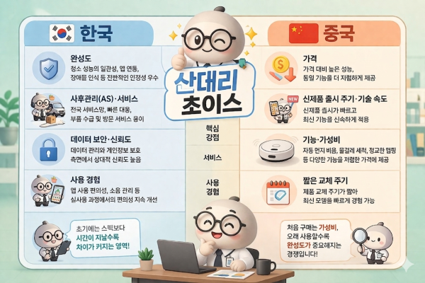 미디어펜 산업부 AI(인공지능) 데이터 분석관 산대리가 분석한 한·중 로봇청소기./사진=AI 이미지