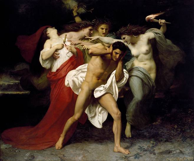 윌리엄 부게로, 오레스테스의 후회(복수의 여신들에게 쫓기는 오레스테스), 1862, 캔버스에 유채, 227x278cm, 크라이슬러 미술관
