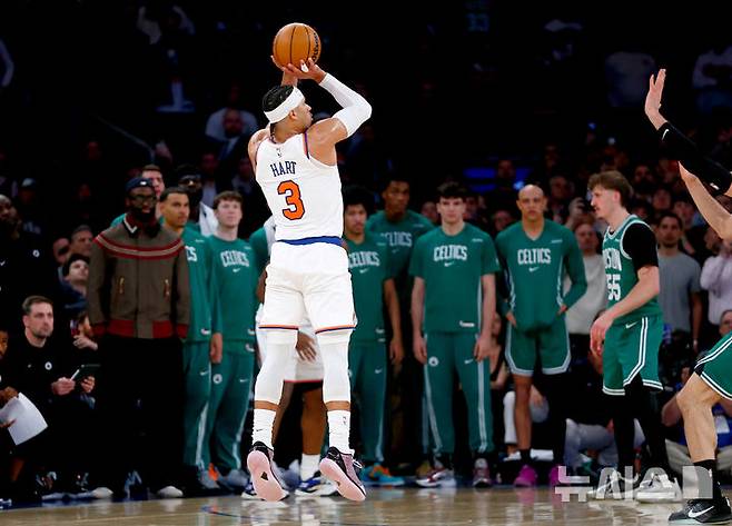 [뉴욕=AP/뉴시스] 미국프로농구(NBA) 뉴욕 닉스의 조쉬 하트. 2026.04.09.