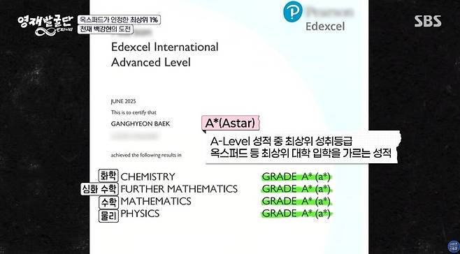 MAT 시험에서도 합격자 평균 65점을 뛰어넘는 85점을 받은 백강현. 유튜브 채널 'SBS STORY' 영상 캡처