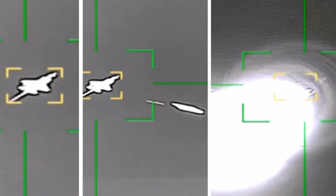 이란 측이 공개한 영상 화면으로, 미군 F-35 전투기를 향한 방공 요격 장면이라고 주장하고 있다. 다만 이 화면이 3월 19일 손상된 미군 F-35A의 실제 교전 장면인지는 확인되지 않았다. 자료화면.