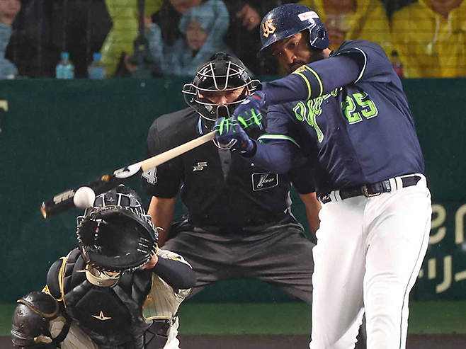 야쿠르트 도밍고 산타나가 9일 한신전에 타격하고 있다. 야쿠르트 홈페이지
