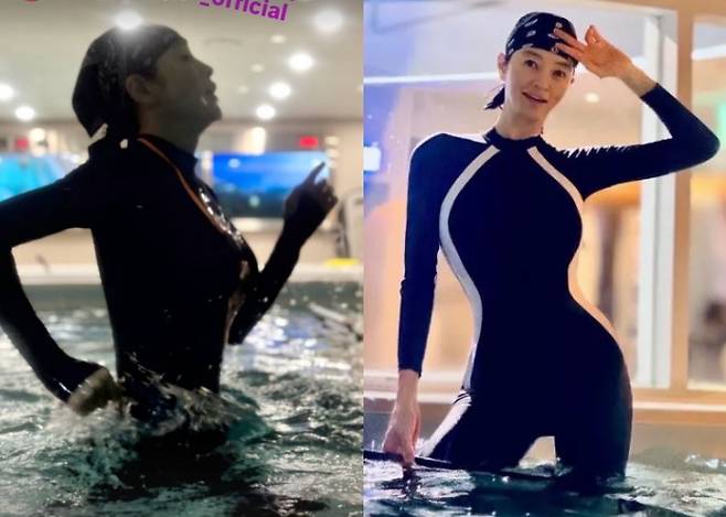 김혜수가 물속에서 러닝을 하고 있다. 사진=김혜수 인스타그램