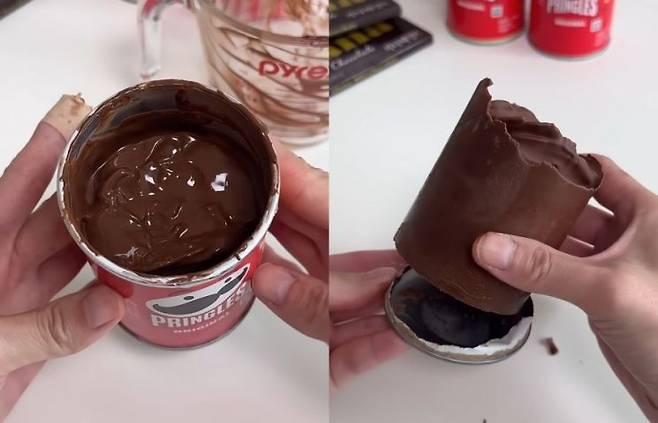 ‘프링글스 초코 블럭’. 유튜브 채널 '욤 yome' 영상 캡처