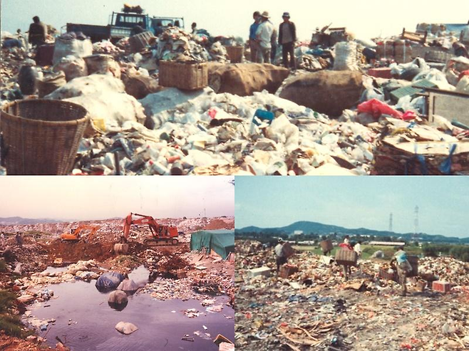 1993년 폐쇄되기 직전의 서울 마포구 난지도 모습.  난지도는 1978년부터 15년 동안 서울의 쓰레기 매립장 역할을 했다. [서울시 서부공원여가센터 제공]