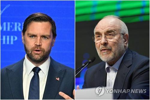 밴스 미국 부통령(왼쪽)과 모하마드 바게르 갈리바프 이란 의회 의장 [로이터·신화=연합뉴스 자료사진 제공]