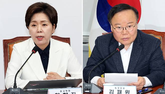 국민의힘 경기도지사 경선에 나선 양향자 최고위원(왼쪽)과 경북도지사 경선에 나선 김재원 최고위원. 연합뉴스