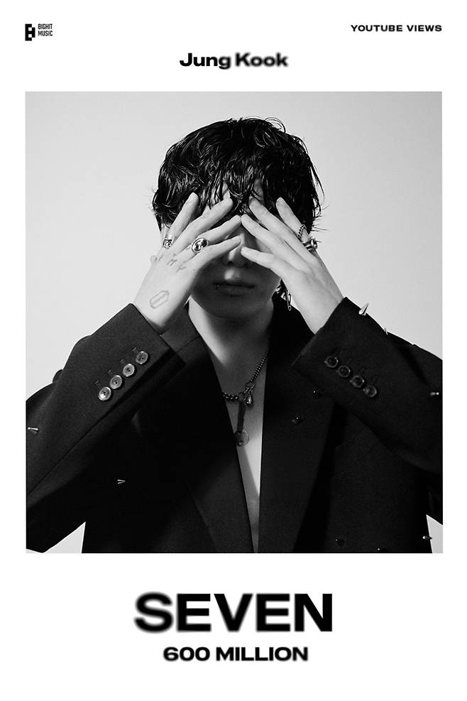 방탄소년단 정국의 첫 솔로 싱글 '세븐' 뮤직비디오가 10일 오후 기준 유튜브 조회수 6억 회를 넘겼다. 빅히트 뮤직 제공