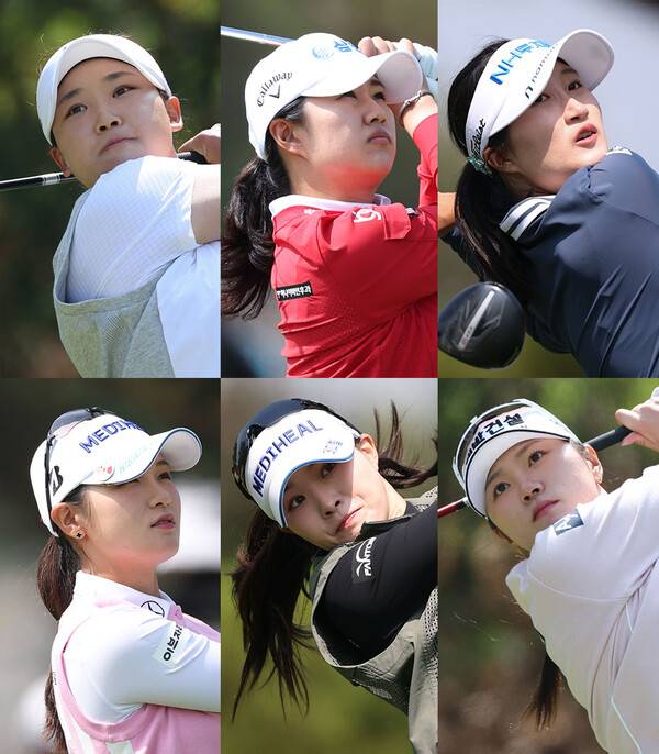 2026년 한국여자프로골프(KLPGA) 투어 iM금융오픈 우승에 도전하는 김민솔, 마다솜, 김시현, 박현경, 안지현, 김민선7 프로가 3라운드에서 경기하는 모습이다. 사진제공=KLPGA (사진을 무단으로 사용하지 마십시오.)
