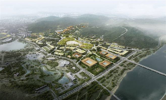 국가상징구역 전경. 여기에 2029년 대통령 세종 집무실, 2033년 국회 세종의사당이 들어선다. 또 그 사이에 시민 공간이 마련된다. (사진=행복청 제공)