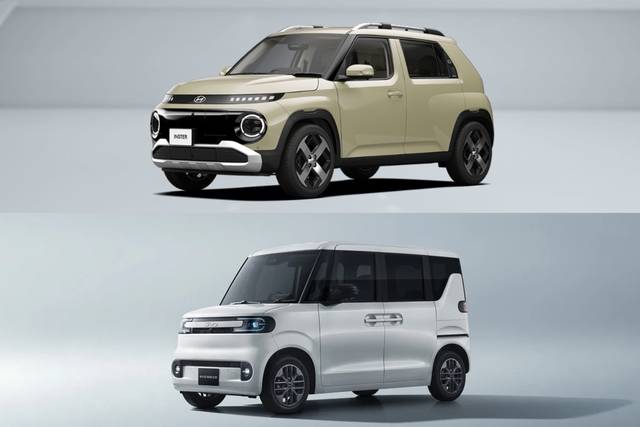 (상단) 현재차 캐스퍼 일렉트릭(일본 현지명 인스터), (하단) BYD 일본 전용 경차 라코. 각사 제공.