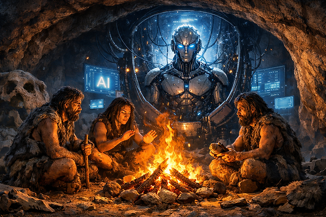 AI는 인간이 조립한 '당구 큣대' 같은 도구에 불과하다. 현재의 AI 광풍은 대중의 탐욕과 두려움이 빚어낸 맹목적 집단 광기일 뿐이다. 기계에 압도되어 삶의 주체성과 통제권을 스스로 반납하는 짓을 당장 멈추고 운전대를 쥐어야 한다. /챗GPT 제작 이미지