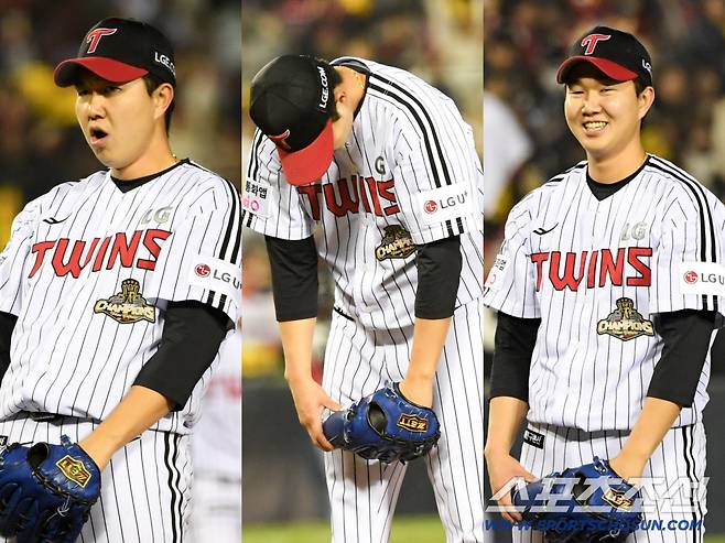 11일 잠실구장에서 열린 LG와 SSG의 경기. 1점 차 승리를 지킨 LG 유영찬이 안도의 한숨을 내쉬고 있다. 잠실=박재만 기자 pjm@sportschosun.com/2026.04.11/