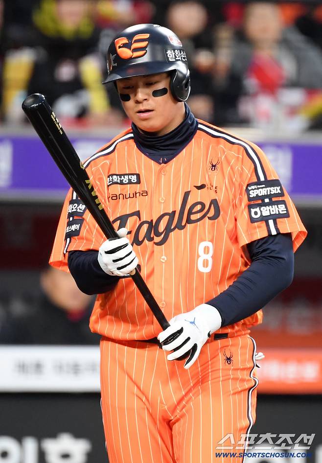 10일 대전 한화생명볼파크에서 열린 한화와 KIA의 경기. 한화 노시환이 숨을 고르고 있다. 대전=박재만 기자 pjm@sportschosun.com/2026.04.10/