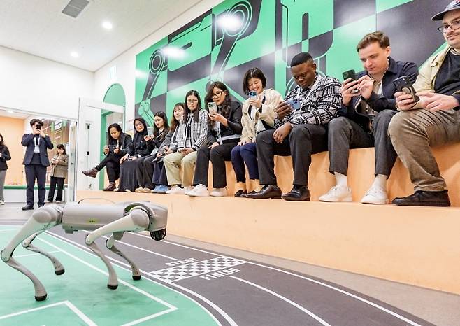 강아지로봇을 관람하는 모습. 대한민국시도지사협의회 제공