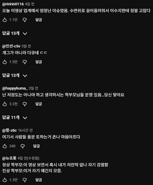 해당 영상 유튜브 댓글 [사진=유튜브 '핫이슈지' 캡처]