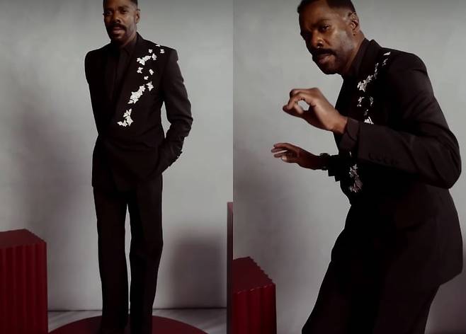 부쉐론 하이 주얼리 브로치를 착용한 콜면 도밍고. 골든글로브 SNS