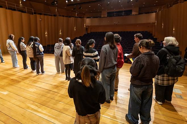 Sejong Center's backstage tour program guides international visitors around the Chamber Hall of the Sejong Center for the Performing Arts in central Seoul on Thursday. (SCPA)