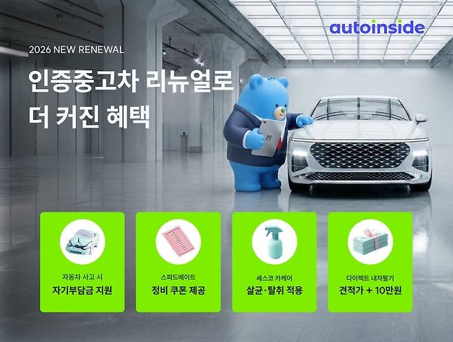 오토인사이드는 인증중고차 서비스를 리뉴얼하고 고객 케어 범위를 넓힌다고 13일 밝혔다. [오토핸즈 제공]