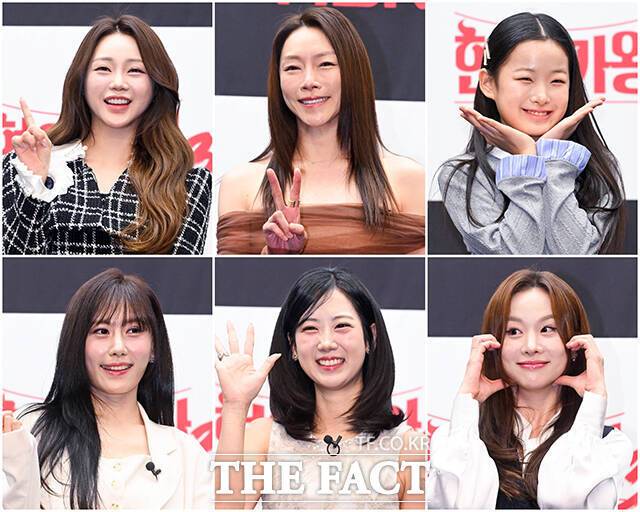가수 홍지윤 차지연 이수연 솔지 강혜연 구수경(왼쪽 위부터 시계방향으로)이 MBN 예능프로그램 '2026 한일가왕전'에 출연한다. 사진은 지난 3월 11일 개최된 MBN 예능프로그램 '현역가왕3' 기자간담회에 참석한 모습. /서예원 기자