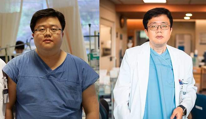 분당서울대병원 심장혈관흉부외과 장형우 교수. 왼쪽은 전공의 4년 차 시절, 오른쪽은 위고비 사용 8개월 후 모습.​ ​ /사진=장형우 교수 제공