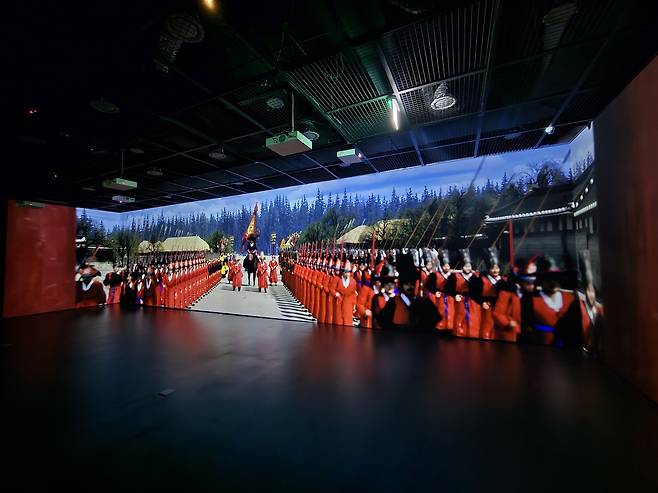 View of “The Day of the Military Rites at Hwaseong: The King’s Army Revived in Light" at the National Museum of the Annals of the Joseon Dynasty. (National Museum of the Annals of the Joseon Dynasty)