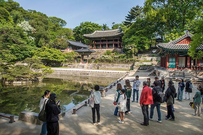 올봄 제12회 '궁중문화축전'은 '궁, 예술을 깨우다'라는 주제로 오는 25일부터 다음 달 3일까지 경복궁·창덕궁·덕수궁·창경궁·경희궁 등 서울의 주요 궁궐과 종묘에서 열린다. 사진은 지난해 궁중문화축전 행사 중 창덕궁에서 열린 '아침 궁을 깨우다' 프로그램 모습. 사진 국가유산진흥원