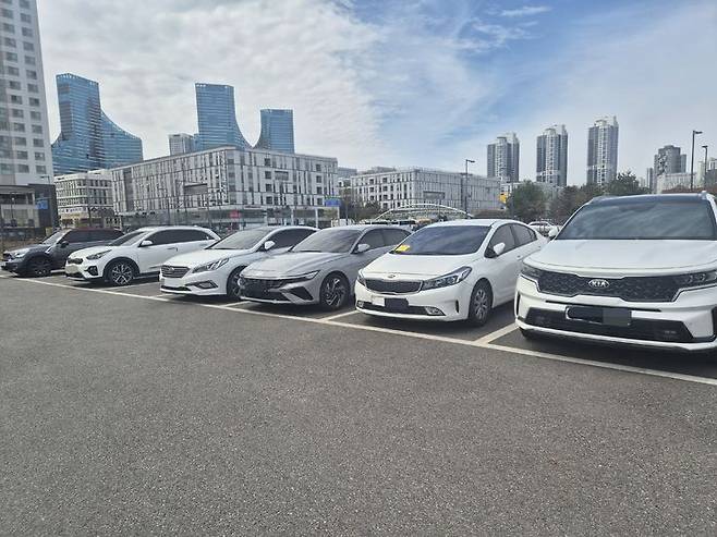 [세종=뉴시스] 14일 세종시 어진동 문화체육관광부 인근 옥외주차장.에서 공공2부제(민원인은 5부제) 위반 차량에 노란색 경고 스티커가 뭍어있다.  *재판매 및 DB 금지