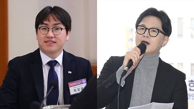 전재수 의원 지역구인 부산 북구갑 보궐 선거 후보로 거론되는 하정우 대통령실 AI미래기획수석과 한동훈 전 국민의힘 대표. 연합뉴스