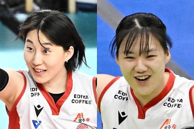 프로배구 여자부 페퍼저축은행의 박정아·이한비 선수. 한국배구연맹