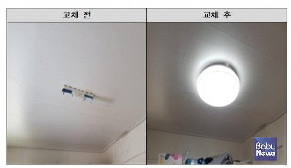 LED 조명 교체 전후 사진.&nbsp;ⓒ강북구