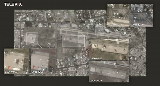 공습 이후 이란 메흐라바드 공항에서 훼손된 항공기가 확인됐다. 텔레픽스 제공