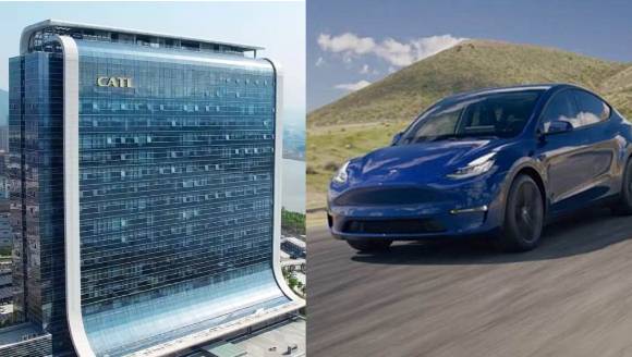 사진은 CATL 본사 전경과 테슬라 모델Y 모습 [사진=CATL·테슬라]