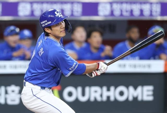 이재현이 16일 한화전에서 안타를 치고있다. 사진=삼성 제공