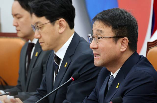 ▲더불어민주당 한병도 원내대표가 16일 국회에서 열린 정책조정회의에서 발언하고 있다. ⓒ연합뉴스