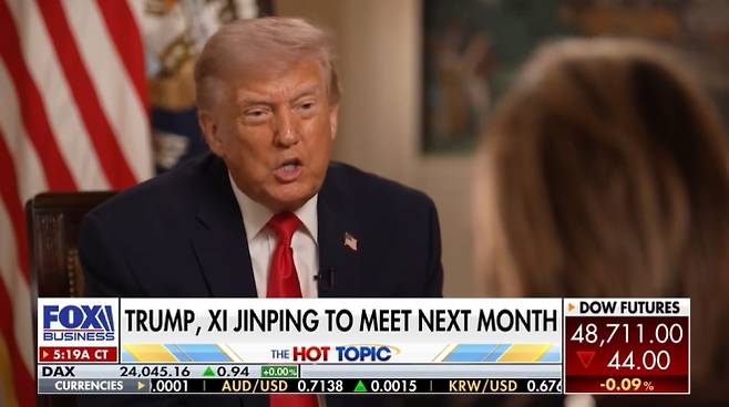도널드 트럼프 미국 대통령이 폭스비즈니스 인터뷰에서 시진핑 중국 국가주석과의 서한 교환 내용을 설명하고 있다. 폭스비즈니스 캡처
