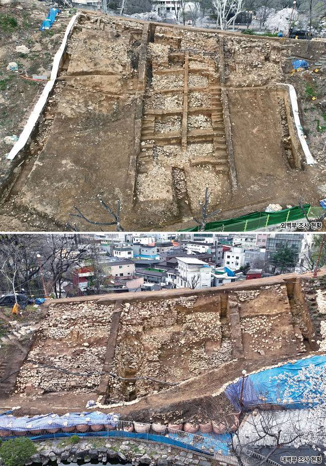 발굴조사 현장의 외벽부(위)와 내벽부(아래) 대구시제공
