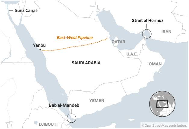 이란 호르무즈 해협과 바브엘만데브 해협 지도.(출처 월스트리트저널)
