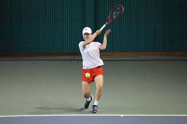 박예나의 8강전 포핸드스트로크. 박성진 기자