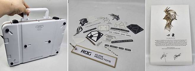 본체와 함께 제공되는 전용 케이스와 여행용 캐리어 태그, 스티커 세트, 그리고 감사 카드 / 출처=IT동아