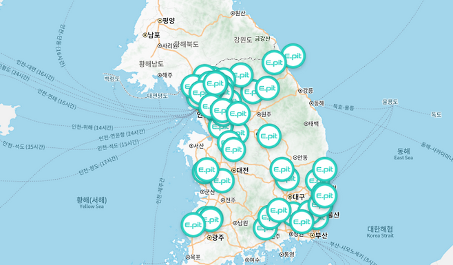 현대자동차가 운영 중인 E-PIT 지역 분포도. E-PIT 홈페이지 캡처&nbsp;
