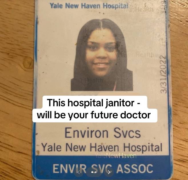 예일 뉴헤이븐 병원에서 청소부로 일할 당시 앨런의 사원증 [틱톡 갈무리]