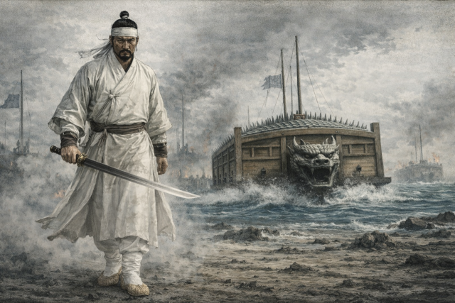 백의종군(白衣從軍)의 대표 사례인 충무공 이순신. AI로 생성한 이미지