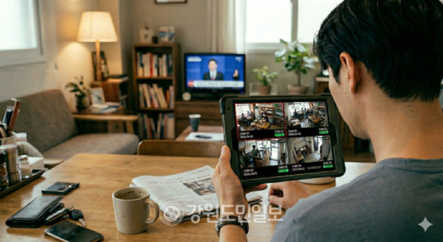 ▲ 매장 상황을 파악하기 위해 매장 내 설치된 CCTV 화면을 보고 있는 모습. 기사 내용과 무관. 제미나이 제작